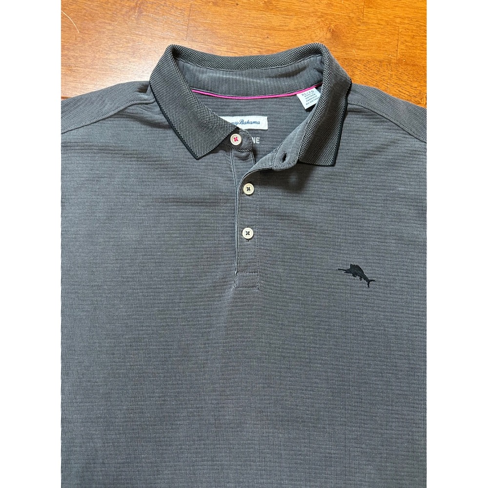 Tommy Bahama Polo Shirt Mens XL Gray Ribbed Emroidered Marlin Emissary Zone